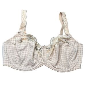 Primadonna Beige Floral mesh Checkered Bow Unlined Bra Size 44D